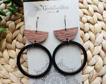 Wood Circle hoop earrings, dangling wood circle earrings, hoop earring, hippie trendy jewelry, dangle wood earrings, large wood hoops