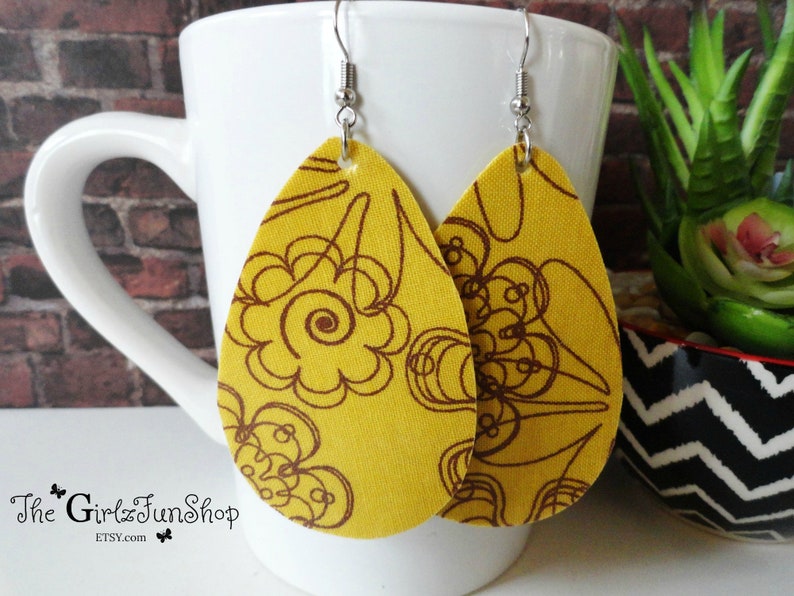 Mustard yellow fabric Earrings Teardrop Earrings Mustard Etsy