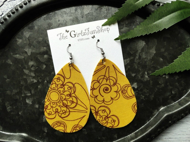 Mustard yellow fabric Earrings Teardrop Earrings Mustard Etsy