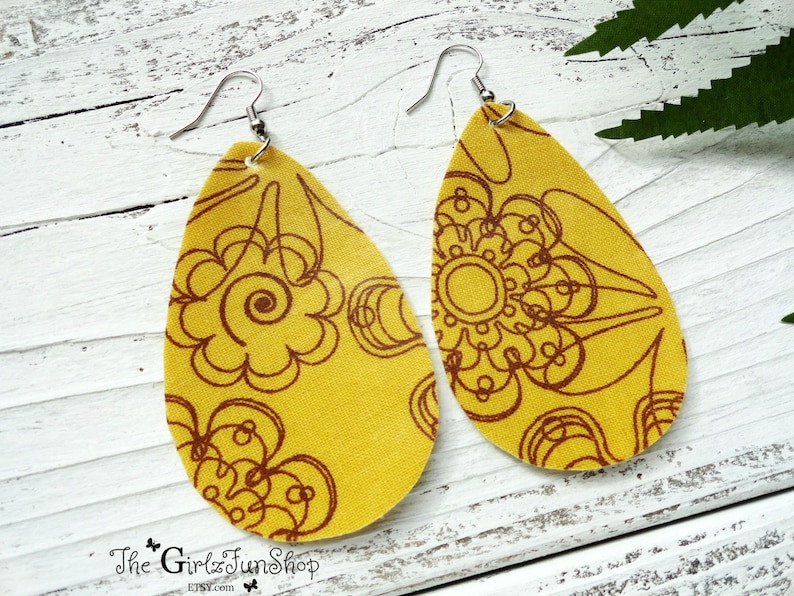 Mustard yellow fabric Earrings Teardrop Earrings Mustard Etsy