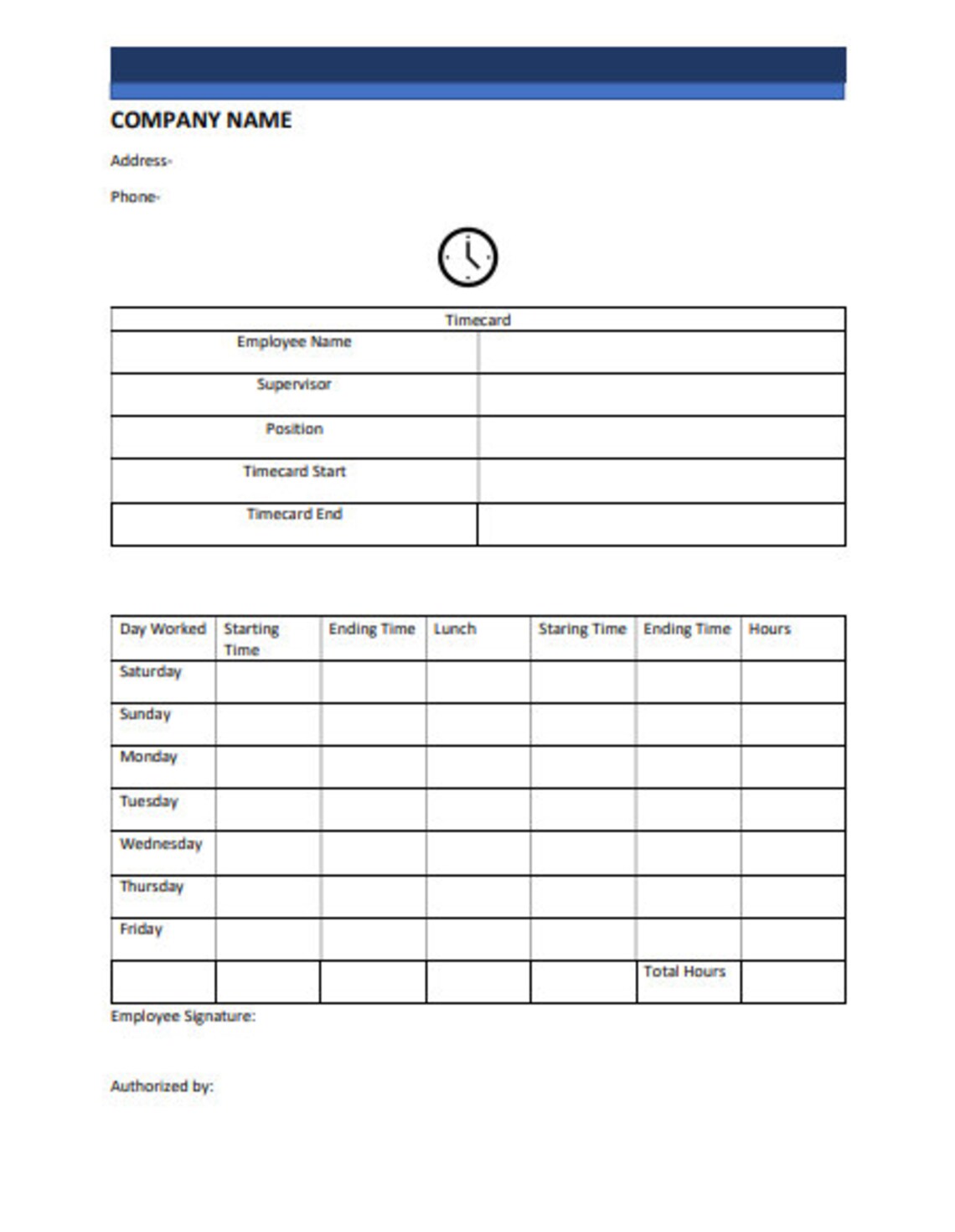 Printable Weekly Employee Time Cards Sheets Template Etsy