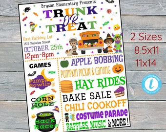 EDITABLE Halloween Trunk or Treat Flyer Template; PTO/PTA School Fall Party Trick or Treat 2 sizes 8.5x11, 11x14; Digital Download Printable