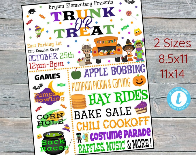 EDITABLE Halloween Trunk or Treat Flyer Template; PTO/PTA School Fall ...