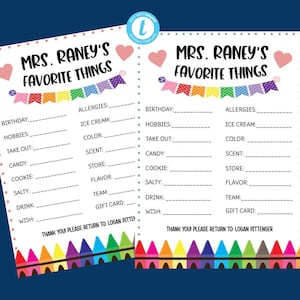 Editable Bright Crayon Teacher&#39;s Favorite Things Template; About Me Survey; Back to School Questionnaire; Handout; Edit Online + Print Today