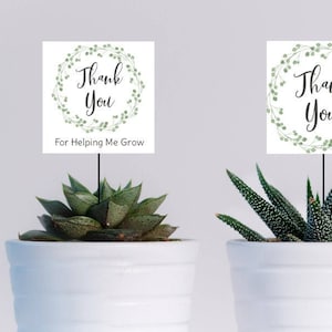 Thank You for Helping Me Grow Teacher Appreciation Gift Topper; Green Wreath Succulent Topper; EDITABLE Template Instant Download Printable
