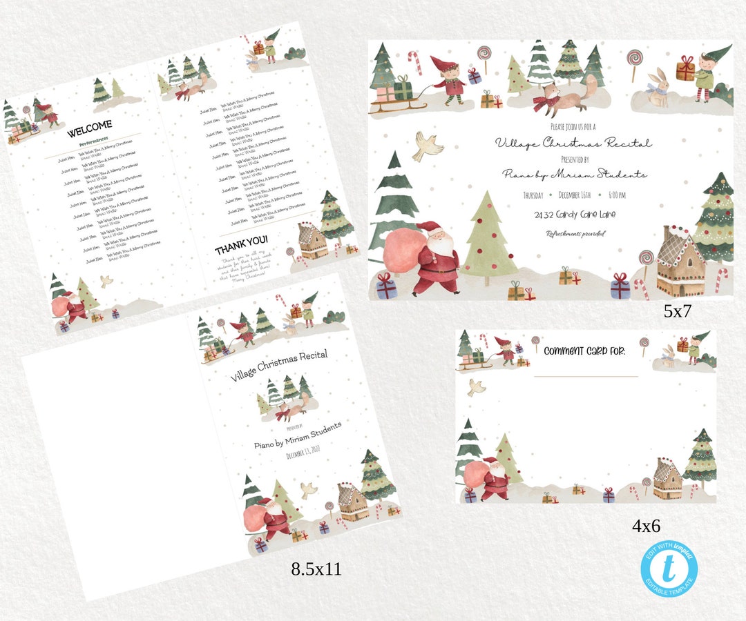 EDITABLE Village Christmas Recital Template Bundle Holiday Music