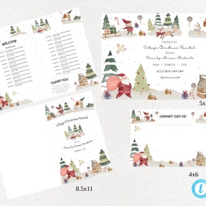 EDITABLE Village Christmas Recital Template Bundle; Holiday Music Performance Invite, Program & Comment Card; Santa Elf; Edit + Print Today