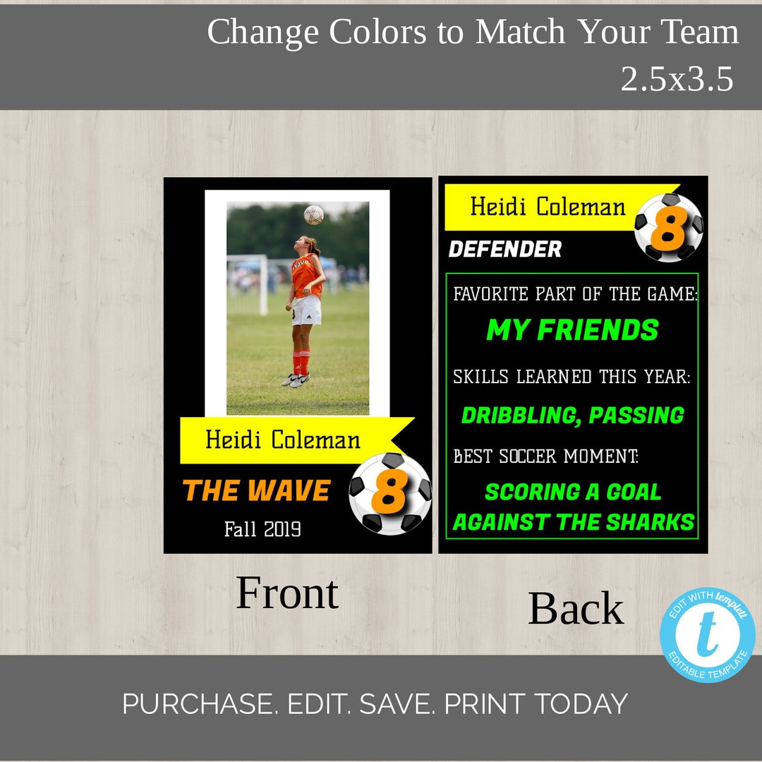 Editable Soccer Player Card Template; 2 Sided Exchange Card, Sports ...