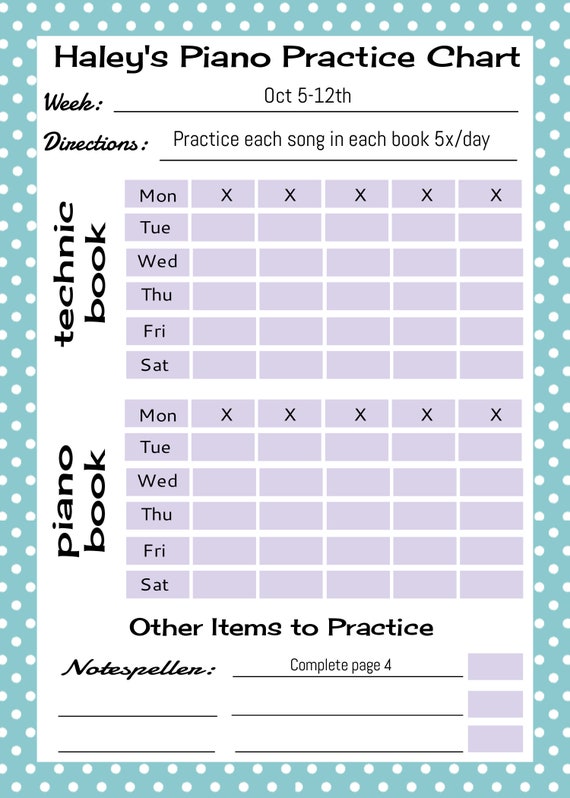 Piano Lesson Practice Chart