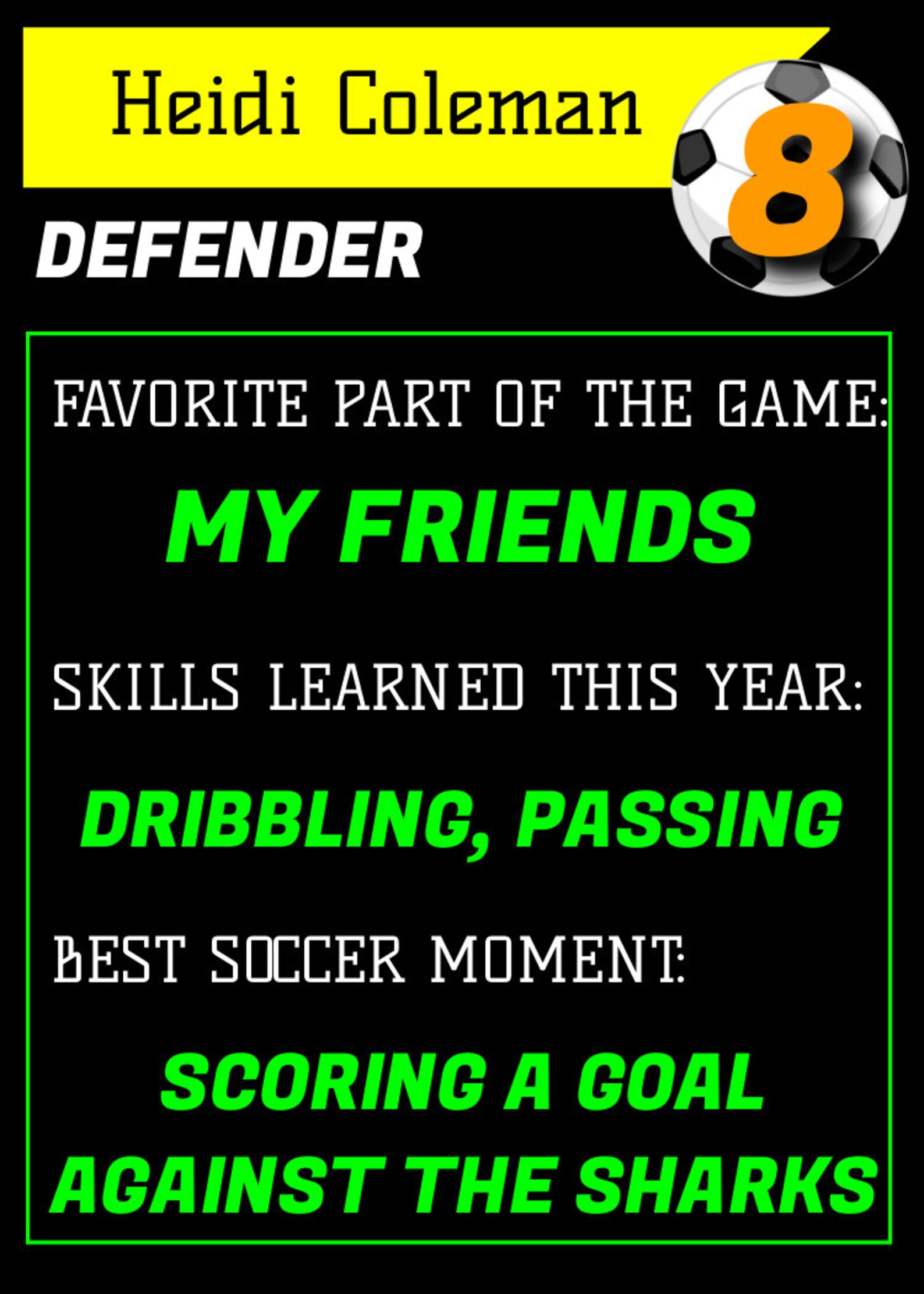 Editable Soccer Player Card Template; 2 Sided Exchange Card, Sports ...