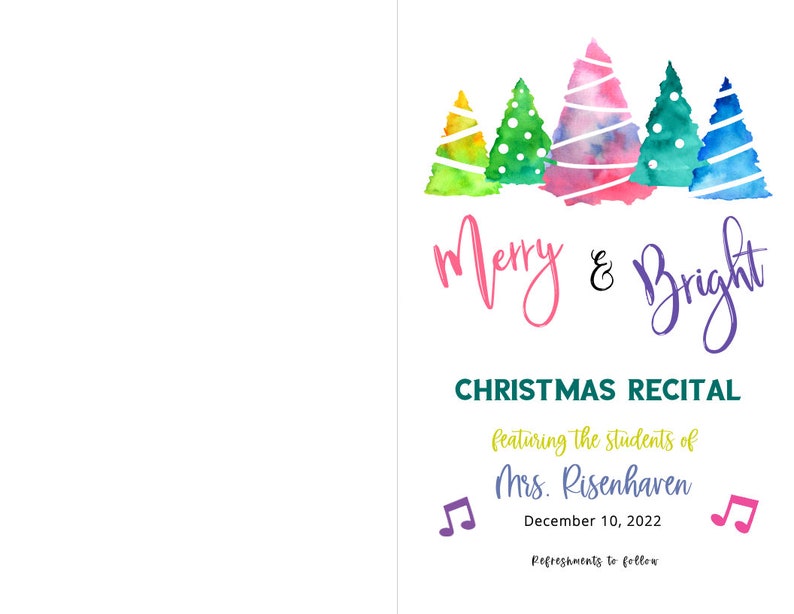 Editable Merry and Bright Christmas Recital Template Bundle Holiday