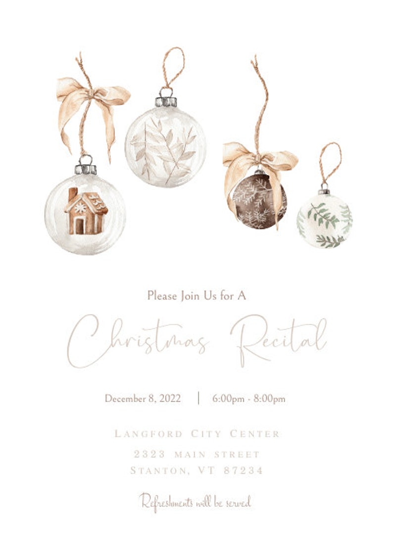 EDITABLE Cozy Christmas Recital Invitation Template Warm Natural