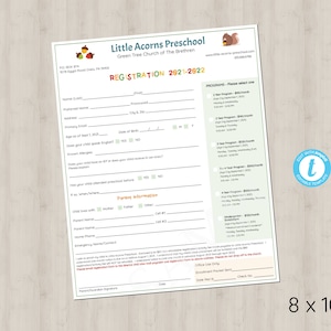 Editable Preschool Enrollment Form Template; Registration; Daycare Student Parent Form; Back to School; Woodland Edit Online + Print Today