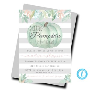 EDITABLE Pumpkin Is On The Way Baby Shower Invitation Template; Greenery Baby Shower; Fall Baby Girl Boy Shower; A little Pumpkin; PRINTABLE