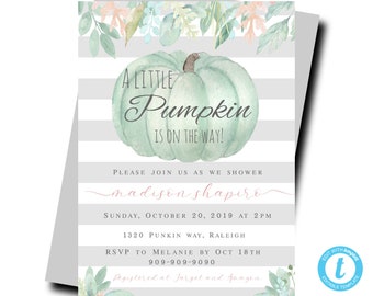 EDITABLE Pumpkin Is On The Way Baby Shower Invitation Template; Greenery Baby Shower; Fall Baby Girl Boy Shower; A little Pumpkin; PRINTABLE