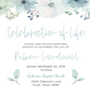 Editable Blue Green Celebration of Life Template; 2 Sided; for Karen