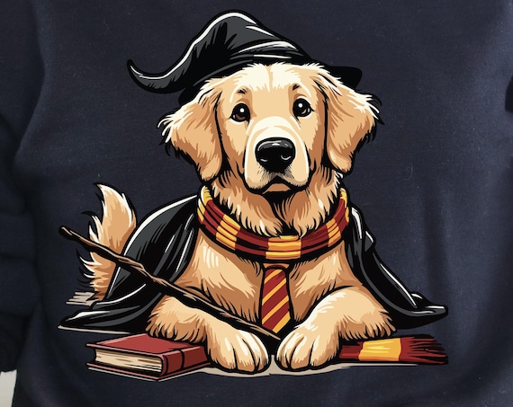 Cute golden retriever png, golden retriever Harry Potter png, golden retriever clipart, golden retriever digital download, Harry Potter dog