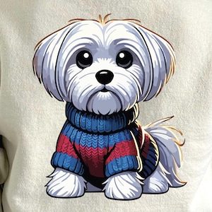Maltese in winter sweater png, Maltese digital download,  Maltese clipart,  Maltese vector, Cute Maltese dog png,  Maltese png, Maltese