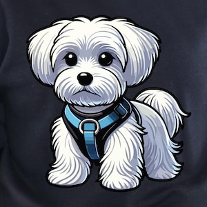 Maltese png, maltese in vest png, maltese clipart, cute maltese dog, dog vest png, clipart cute dog in vest,  maltese puppy digital vector