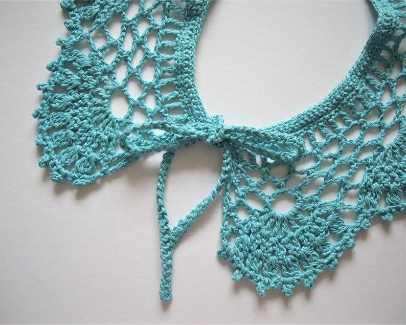 Peter Pan crochet collar Lace neckpiece Detachable cotton lace collar women girls Ocean blue Turquoise