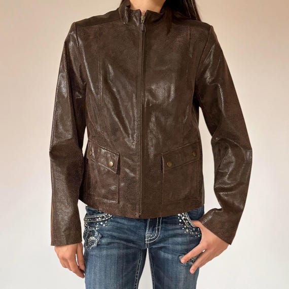 Men's Vintage Leather Snakeskin Print Jacket M