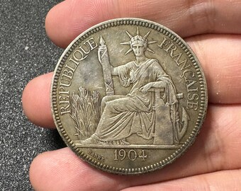 Lovely French Indo-Chine,1 Piastre 1904 A, Paris Mint, Silver Coin
