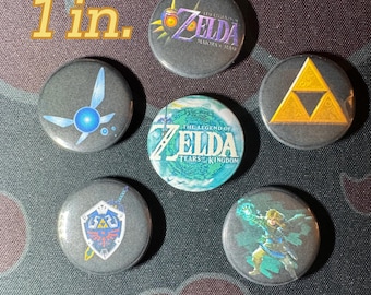 Zelda Inspired 1in Pinback Button(s)- Accessory, Decor, Hat Jacket Pin, Pins, Gaming, Cozy Games, Link, TOTK, BOTW, Triforce, Hylian Shield