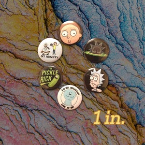 Rick and Morty Inspired Pinback Button(s) - Mixed Bag, Mixed Lot, Mystery Bag, Funny, TV Show, Pickle Rick, Breaking Bad, Meeseeks, Gift