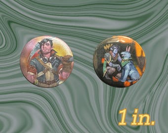 Palia Romanceable Characters Hassian and Hodari 1in Pinback Button- Accessory, Decor, Hat Jacket Pin, Farming RPG, Pins, Gaming, Cozy Games