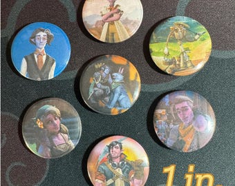 Palia Romanceable Characters 1in Pinback Button(s)- Accessory, Decor, Hat Jacket Pin, Farming RPG, Pins, Gaming, Cozy Games, Hassian, Hodari