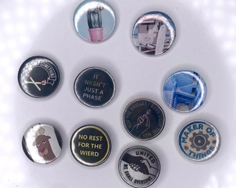 Mixed Mystery Bag of 5 Pinback Buttons - Grab Bag, Fun, Stocking Stuffer, Collectibles, Gift, Grunge, Vintage, Bag Decoration, Hat Pins