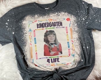 Teacher Personalized Photo Bleached Shirt, Kindergarten 4 Life