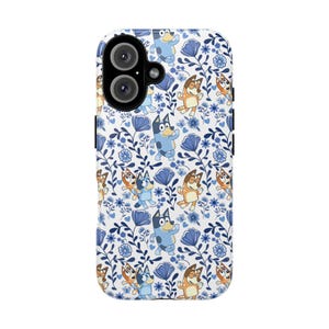 Coque de portable Fam Tough à talons bleus fleurie pour iPhone, Google Pixel et Samsung