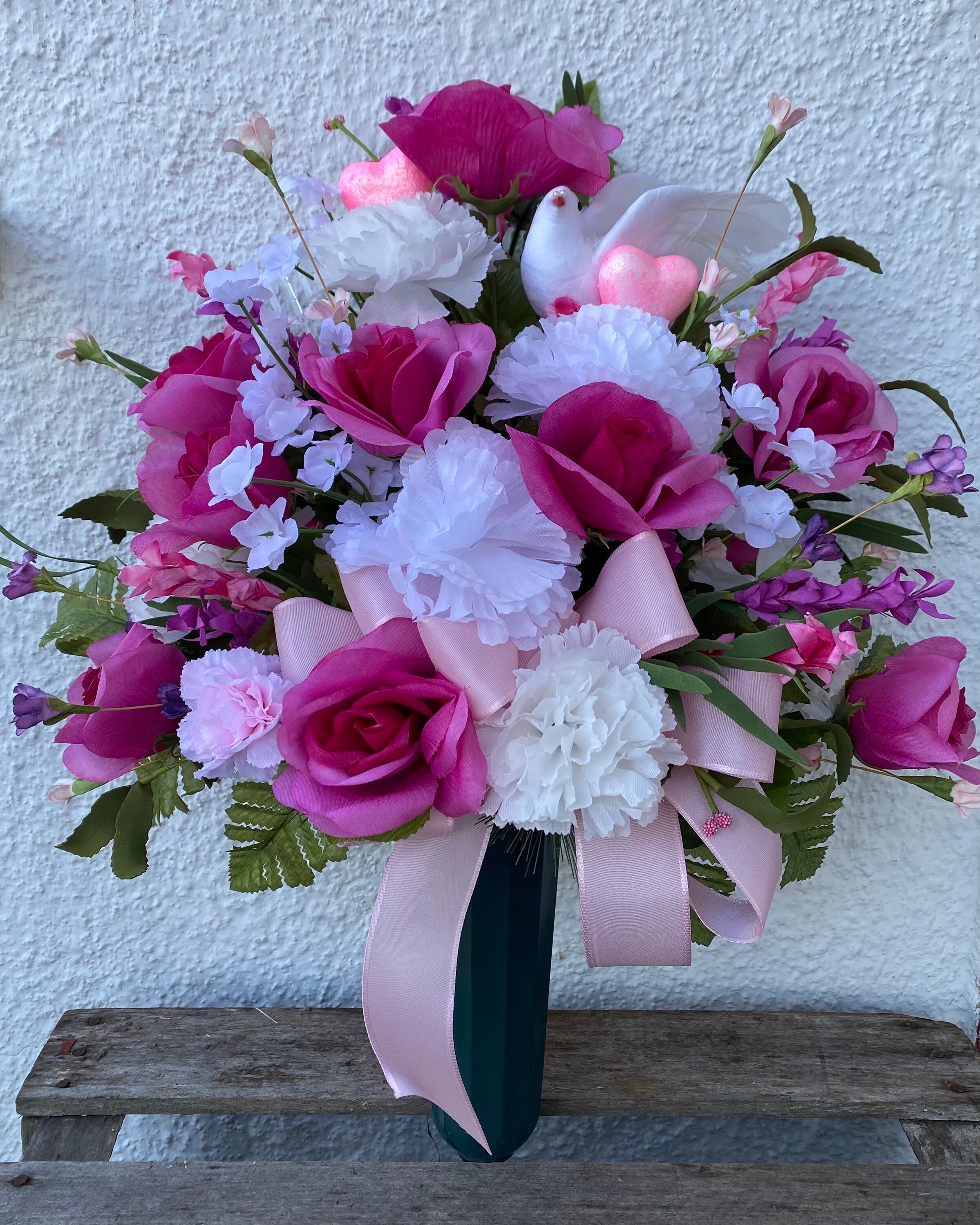 Missing You Cemetery Grave Memorial Flowers White Dove in Vase Etsy