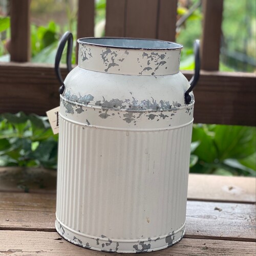 Distressed Galvanized Metal Vase Bucket White Etsy