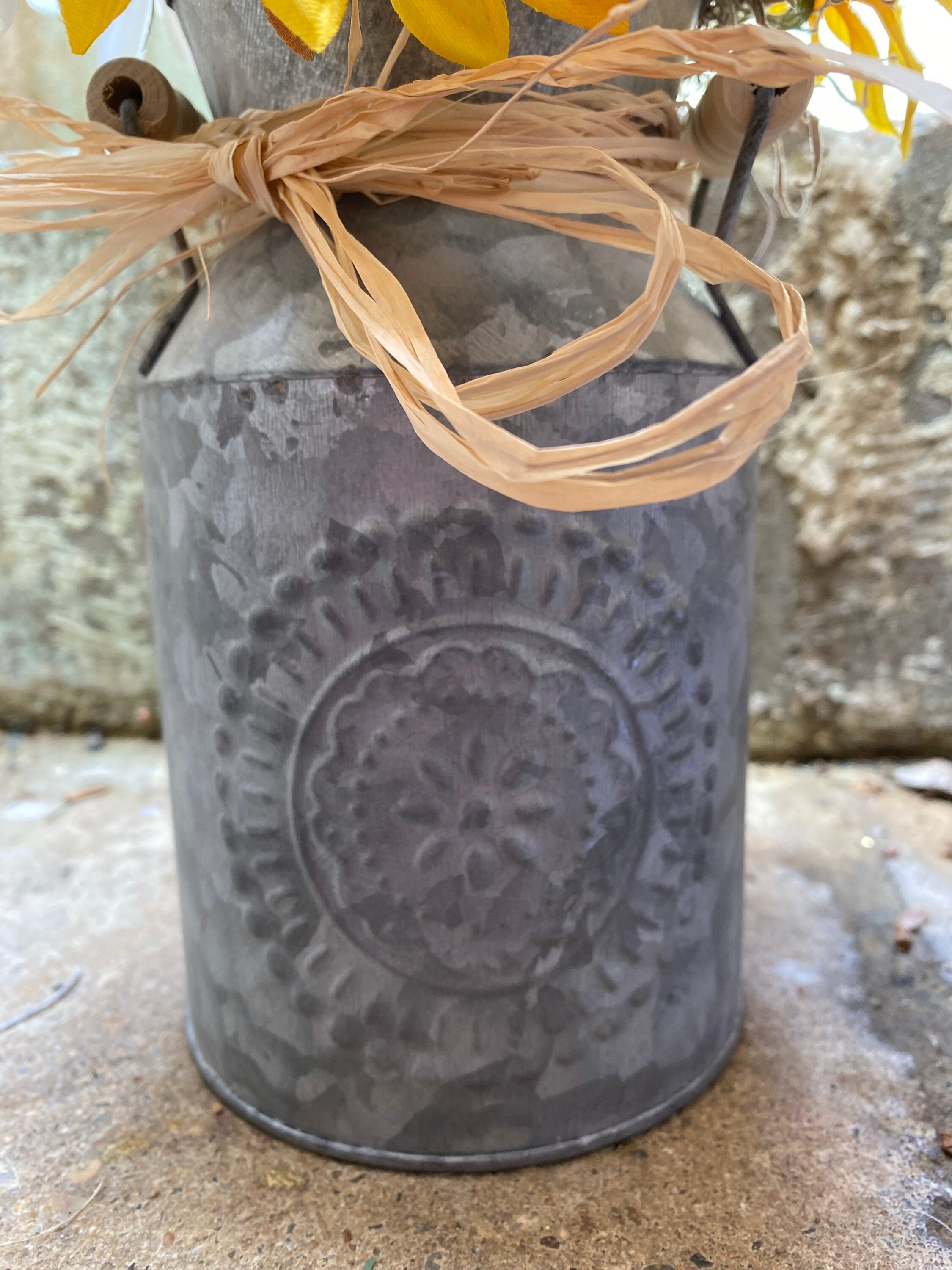 Farmhouse Galvanized Metal Bucket Vase of Sunflowers and Etsy