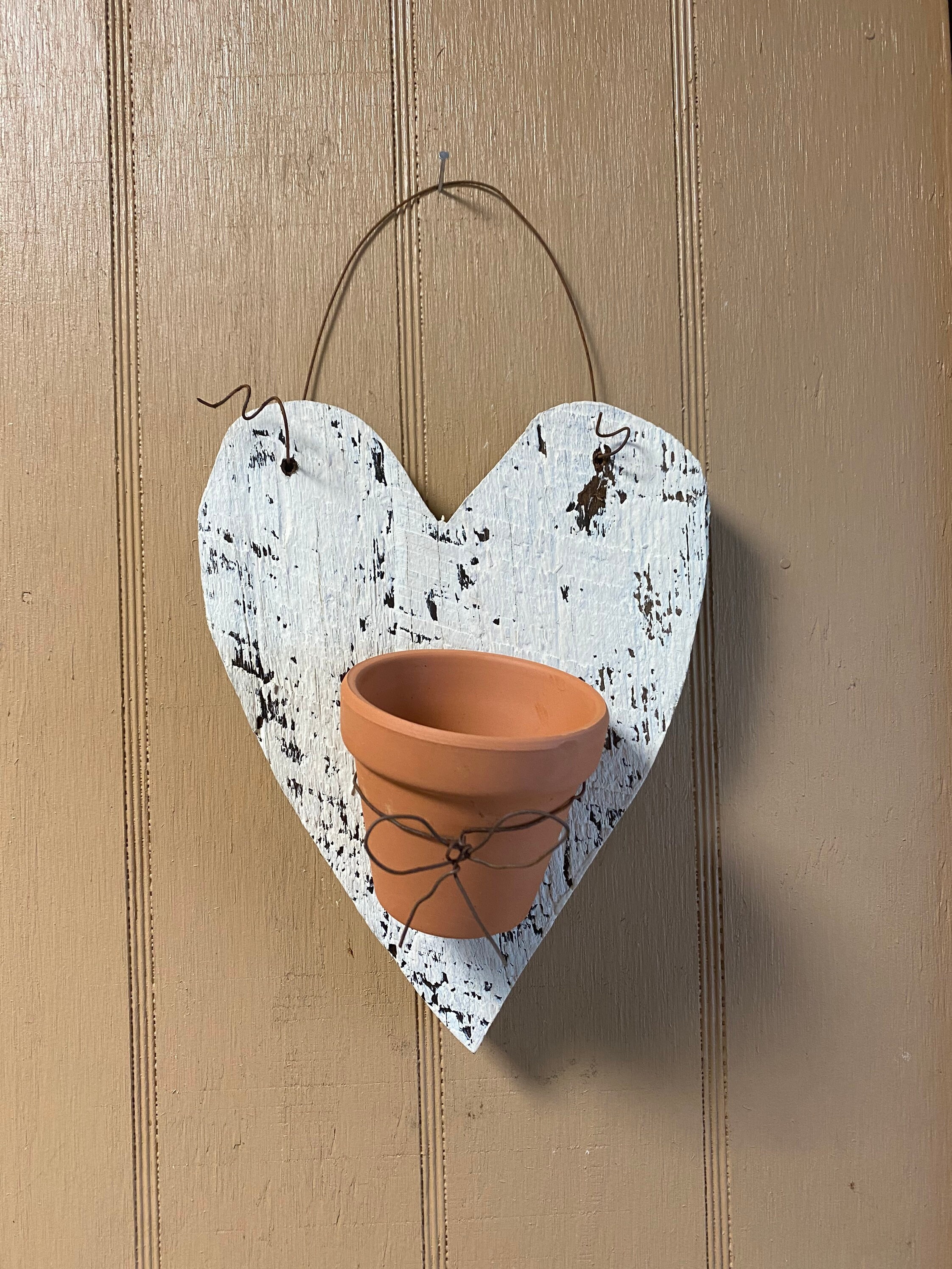 Barn Wood Heart Shaped Clay Pot Holder Etsy