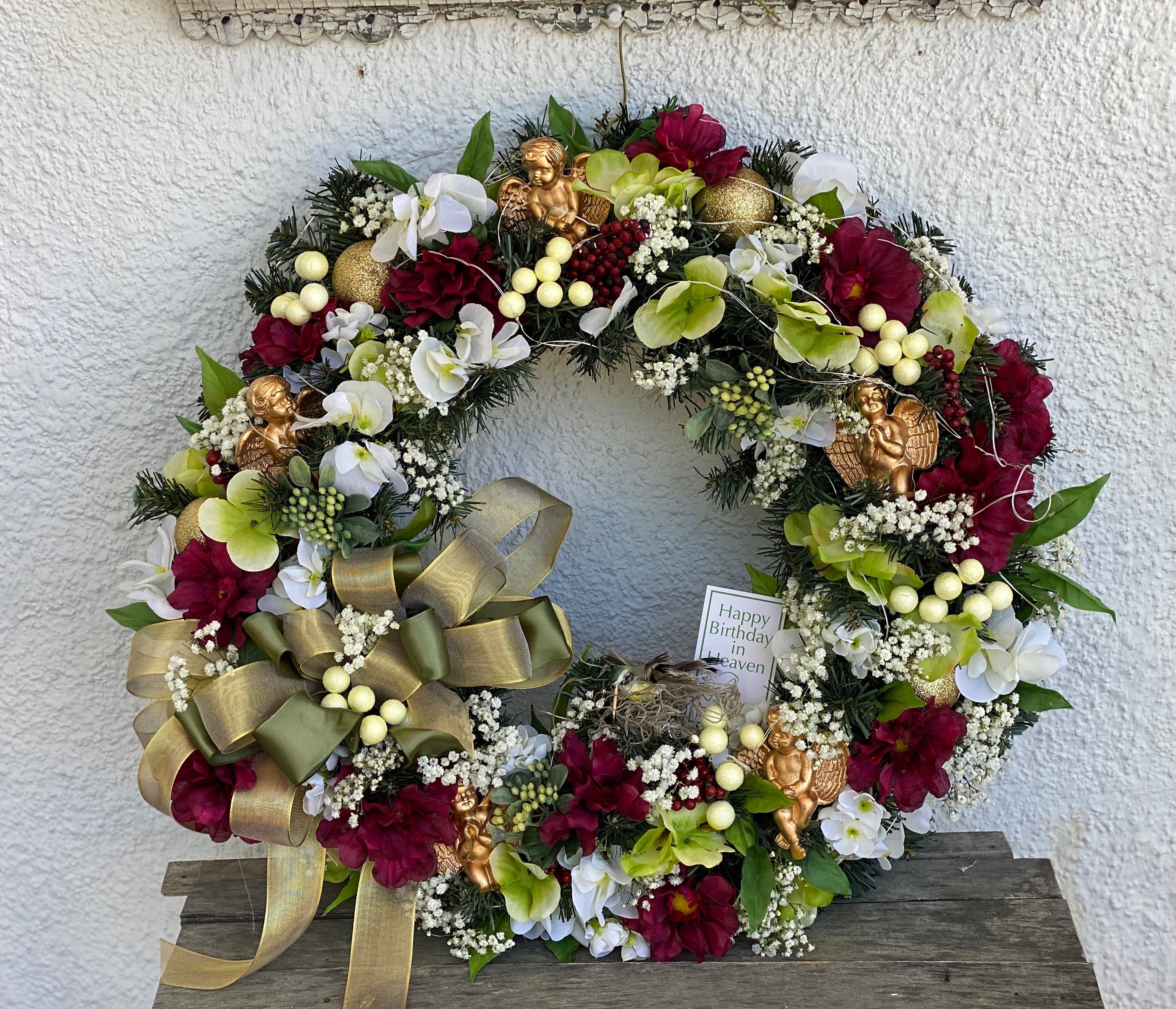 Happy birthday in Heaven cemetery wreath. EASEL SOLD Etsy