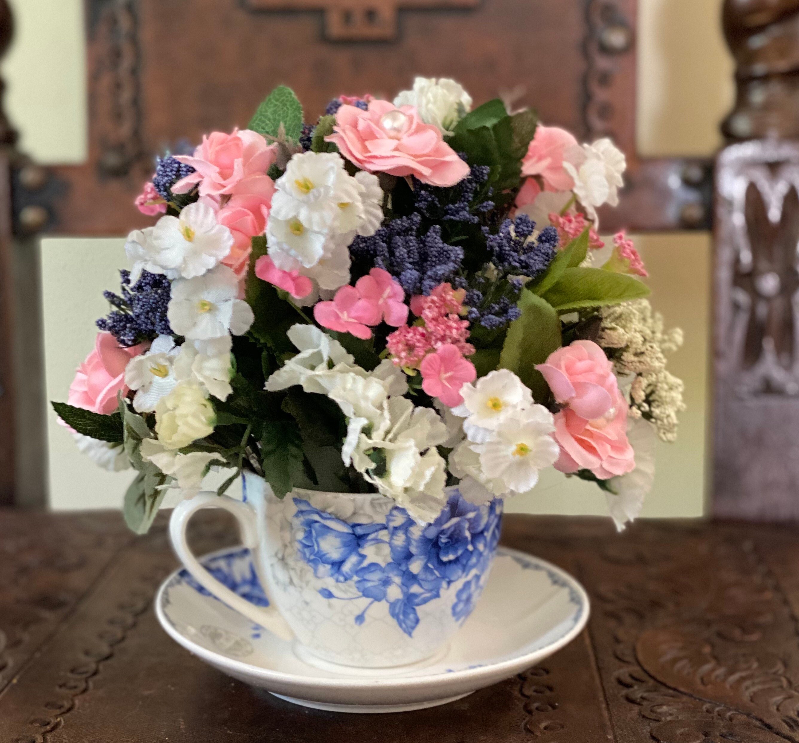 Tea Cup and Saucer Artificial Flower Arrangement Etsy