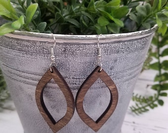 Wood Dangle Earrings, Hand stained Wood Earrings, Wooden Earrings, laser cut earrings