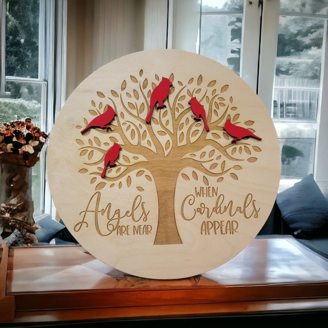 Cardinal Memorial Sign: 3D Wooden Angel Decor, Laser Engraved - Etsy