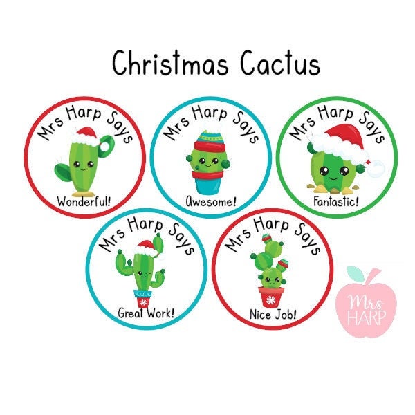Personalised Christmas Cactus teacher/birthday/party stickers Etsy