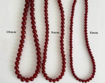 RED AGATE GEMSTONE Round Beads Necklace - Multiple Sizes Available