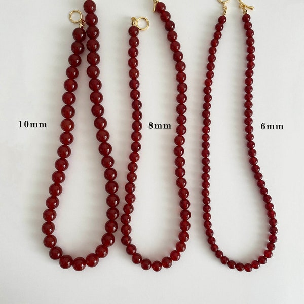 RED AGATE GEMSTONE Round Beads Necklace - Multiple Sizes Available