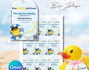 ConQUACKulations Editable Cruising Duck Tag Template: Customizable, Printable label cruise rubber ducks. Personalise. Instant Download.