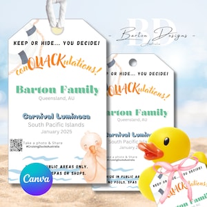 ConQUACKulations bearbeitbare Cruise Duck Tags: anpassbare, druckbare Etiketten für Quietscheenten, Instant Download
