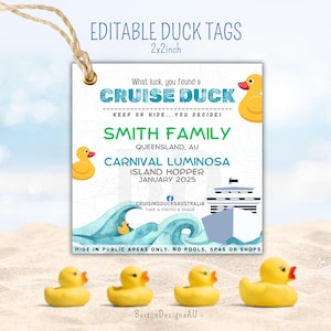 Cruise Duck Tags zum Ausdrucken | Elegante bearbeitbare Etiketten | DIY Personalisieren Individuell | Versteckte Enten auf Kreuzfahrten | Sofortiger digitaler Download