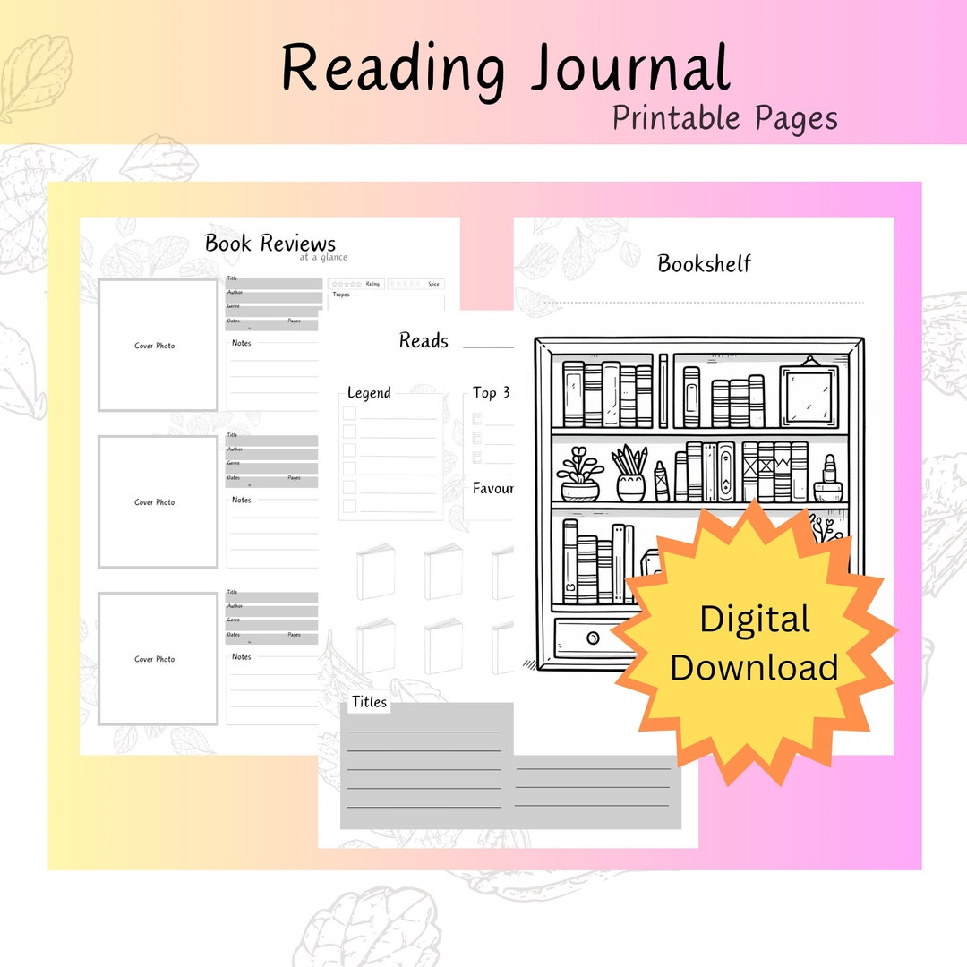 Book Journal Printable Pages Digital Download TBR Wishlist Book Review ...
