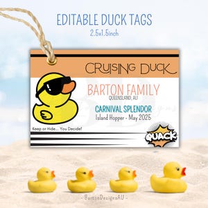 Kreuzfahrt-Entenetiketten - Bearbeitbare druckbare Tags für Enten-Sonnenbrillen - anpassbare Designs Kreuzfahrt, Veranstaltungen, Partys und Gefälligkeiten - jeden Anlass!
