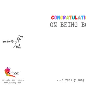 May include: A humorous greeting card with a cartoon character pointing to the text "Banter" and the words "Congratulations! On Being Born...a really long time ago" in colorful letters.